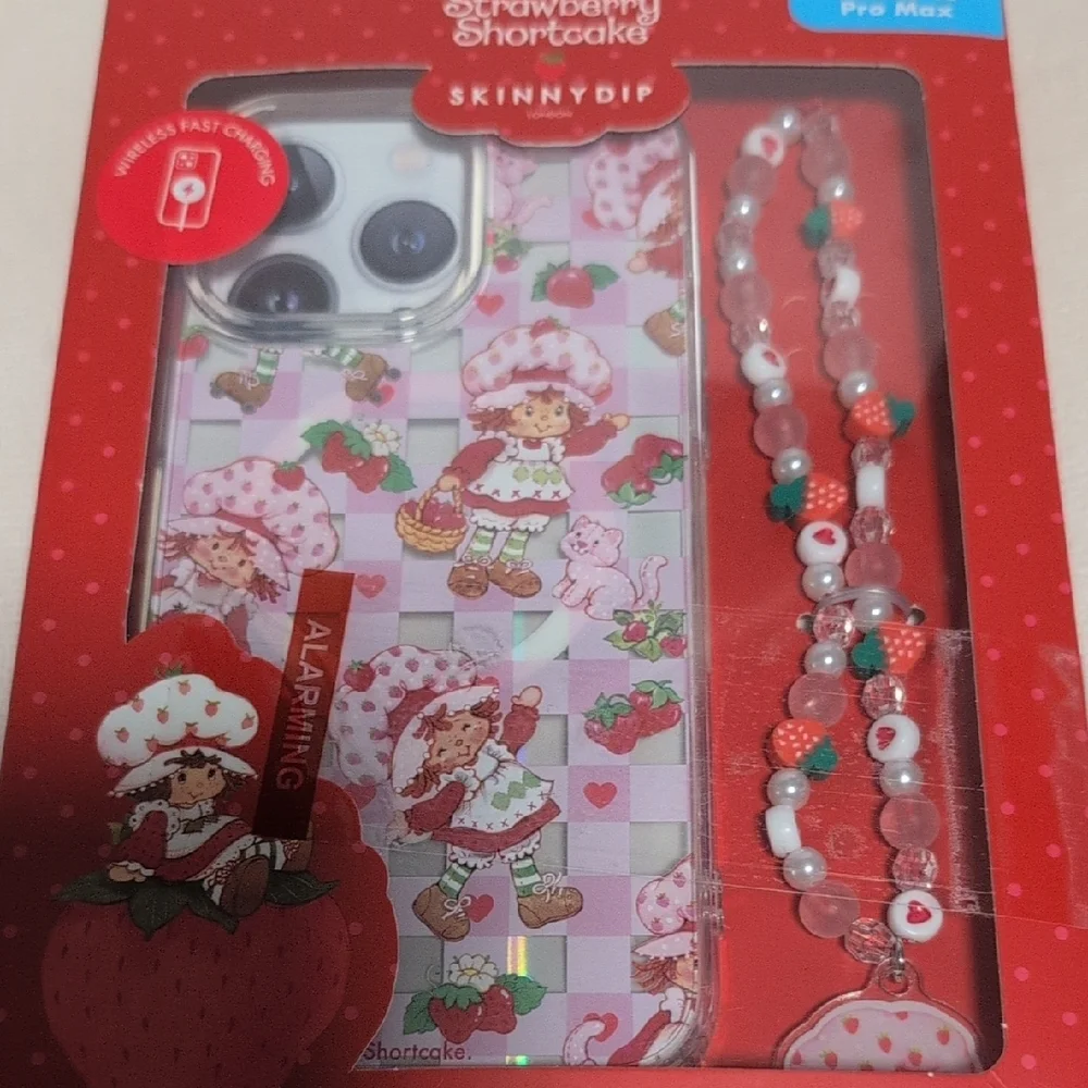 Strawberry Shortcake iPhone 15 Pro Max Case with Beaded Strap - Red